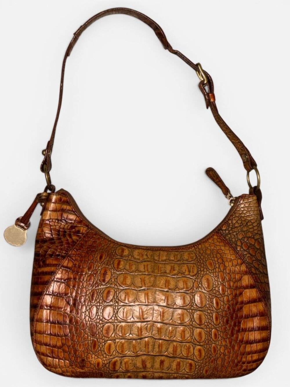VTG Brahmin Shoulder Bag Pecan Melbourne Crocodile Embossed Leather Hobo 90s - Picture 10 of 11